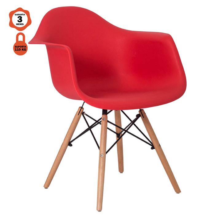 Cadeira Eames Base Madeira Com Braço Vermelho