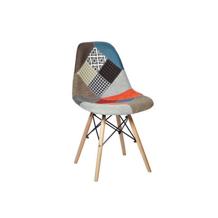 Kit 2 Cadeiras Eames Com Patchwork Base Madeira Sem Braço Patchwork