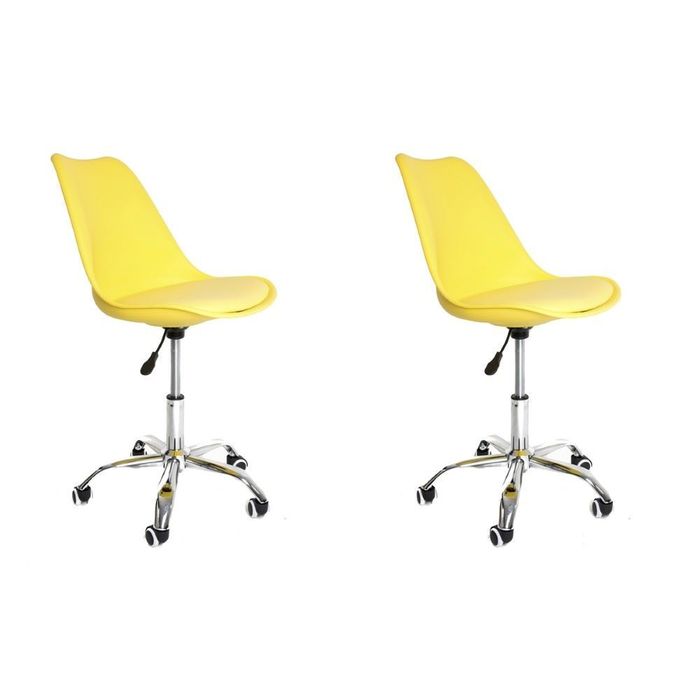 Kit 2 Cadeiras Eames Office Em Polipropileno Base Metal Sem Braço Amarelo