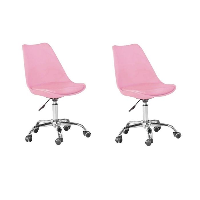 Kit 2 Cadeiras Eames Office Em Polipropileno Base Metal Sem Braço Rosa