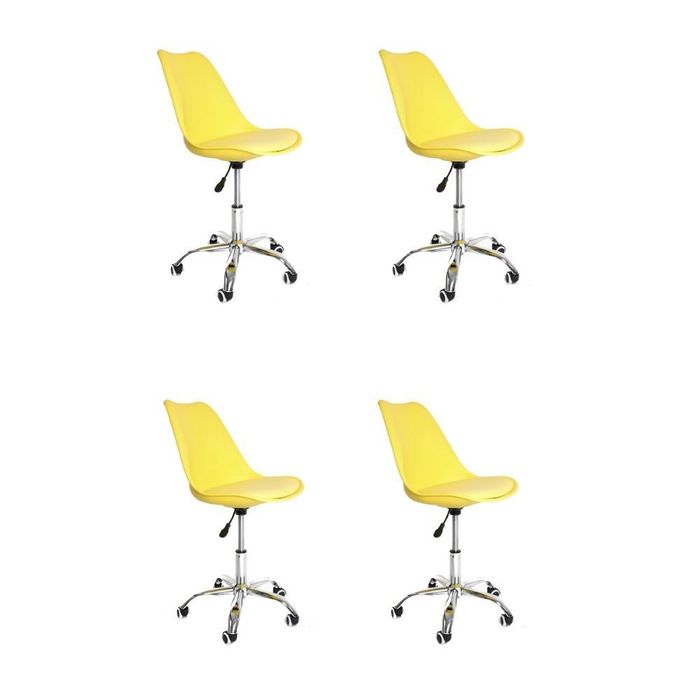 Kit 4 Cadeiras Eames Office Em Polipropileno Base Metal Sem Braço Amarelo