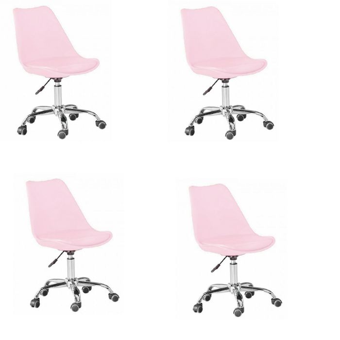 Kit 4 Cadeiras Eames Office Em Polipropileno Base Metal Sem Braço Rosa