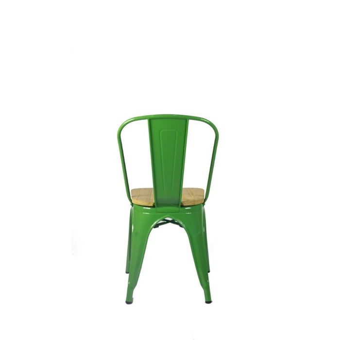 Cadeira Tolix Verde Com Assento Em Madeira Natural