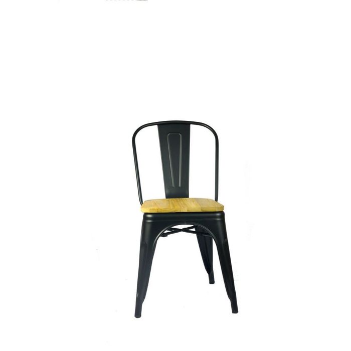 Cadeira Tolix Preto Com Assento Em Madeira Natural