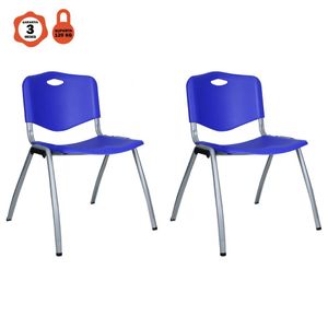 Kit 2 Cadeira Universitária Unim Azul Empilhavel Escola