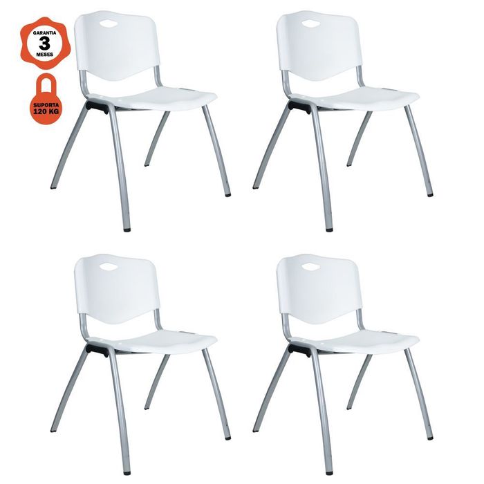 Kit 4 Cadeiras Universitária Unim Branco Empilhavel Escola