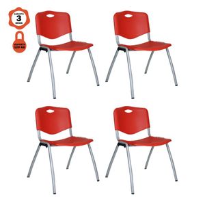 Kit 4 Cadeiras Universitária Unim Vermelho Empilhavel Escola