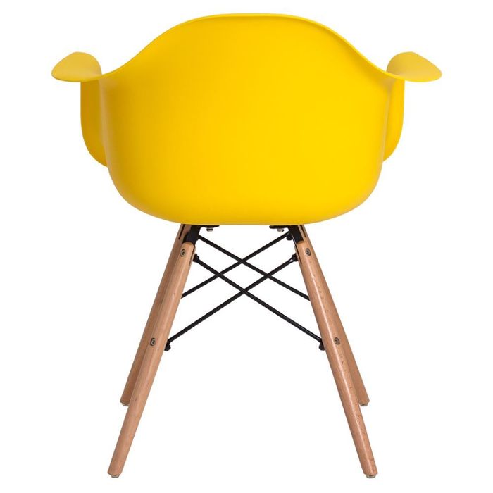 Kit 2 Cadeiras Eames Base Madeira Com Braço Amarelo