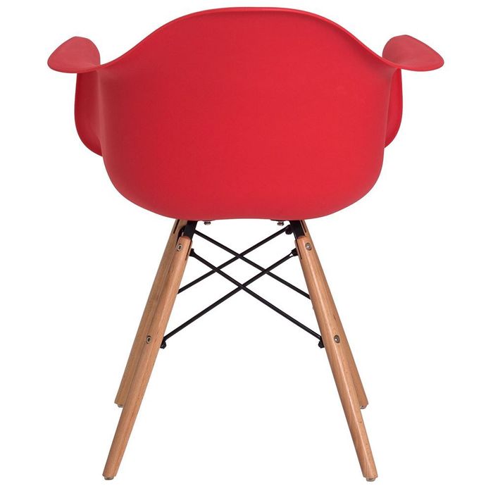 Kit 2 Cadeiras Eames Base Madeira Com Braço Vermelho