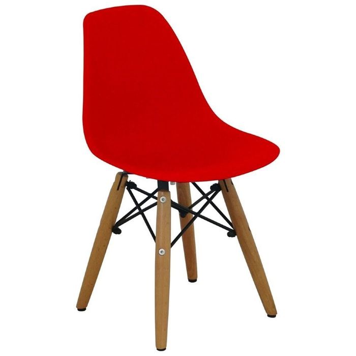 Kit 2 Cadeiras Eames Infantil Base Madeira Sem Braço Vermelho