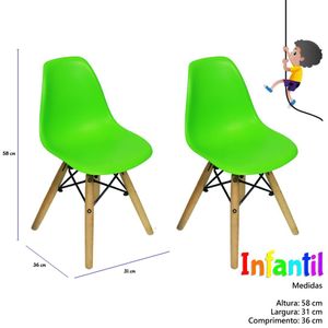 Kit 2 Cadeiras Eames Infantil Base Madeira Sem Braço Verde