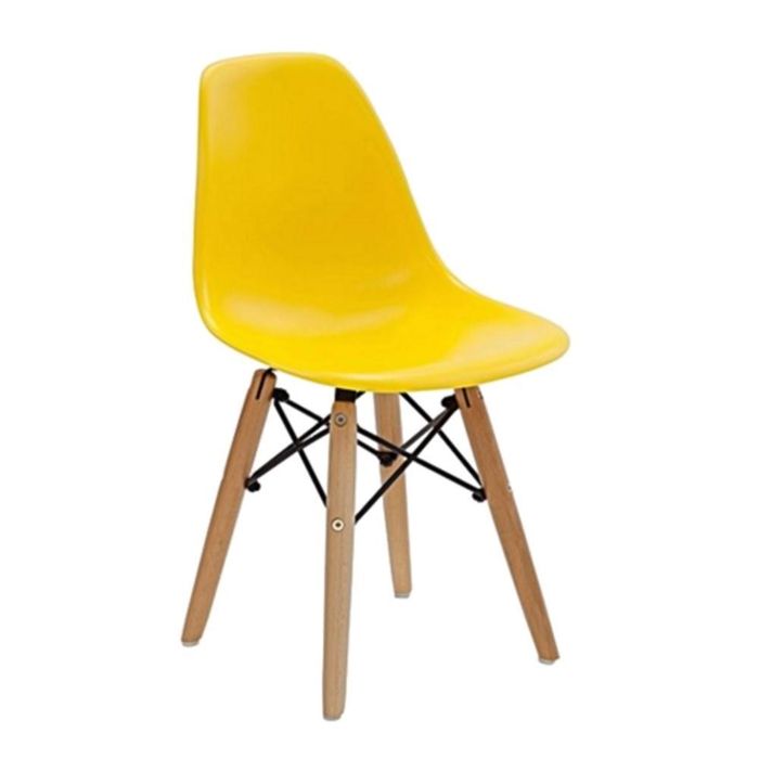 Kit 3 Cadeiras Eames Infantil Base Madeira Sem Braço Amarelo