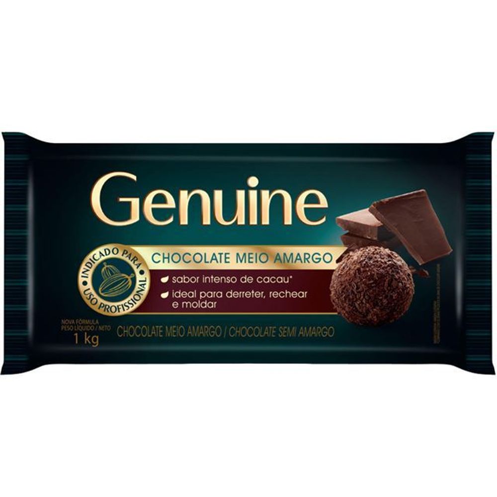 Chocolate meio amargo 1kg barra genuine