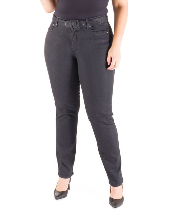 Calça Plus Size Black Jeans Com Cinto Fivela Forrada
