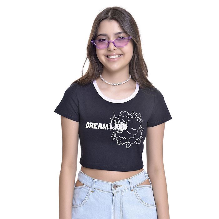Camiseta Retrô Cropped Teen Amofany Decote V Nas Costas 