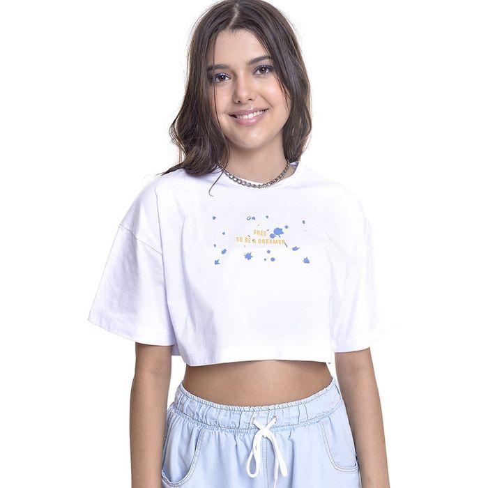 Camiseta Cropped Juvenil Feminino Amofany Free To Be A Dreamer