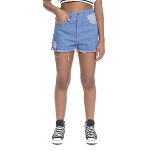 Short Jeans Juvenil Feminino Amofany Com Recortes E Barra Desfiada