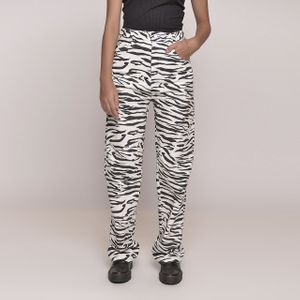 Calça Reta Juvenil Feminino Amofany Sarja Animal Print Zebra