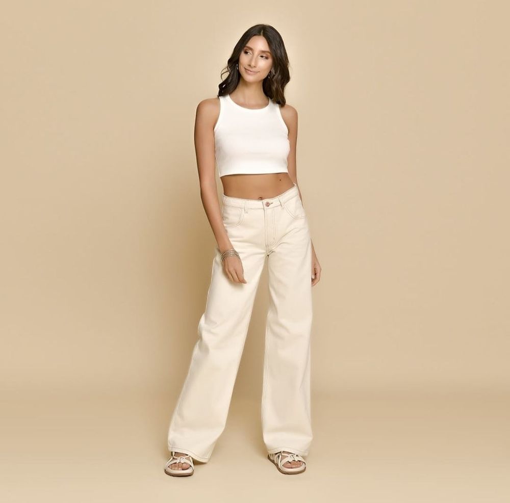 Calça store creme feminina