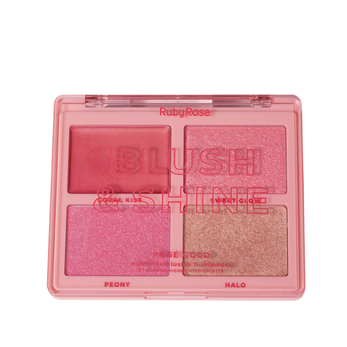 HBM1001-1 PALETA DE BLUSH E ILUMINADOR BLUSH SHINE ROSE GOLD RUBY ROSE