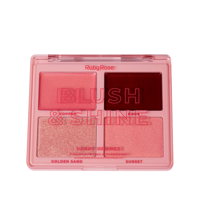 HBM1001-2 PALETA DE BLUSH E ILUMINADOR BLUSH SHINE BERRY BRONZE RUBY ROSE