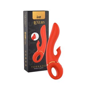 Tornado vermelho intt luxury vibrador 2 em 1 com sugador de clitóris e parte penetrável