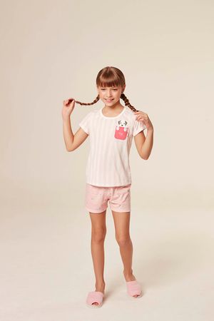 Pijama Menina Infantil Feminino Curto - Estampa Xadrez Rosa