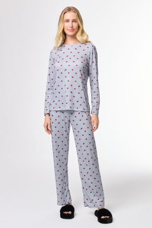 Pijama Feminino Inverno Malha Canelada Coração