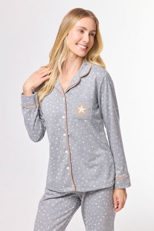 Pijama Feminino Americano Moletinho Estrela
