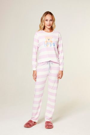 Pijama Feminino Listrado Urso