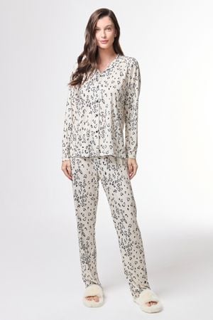Pijama Feminino Americano Longo Liganete Animal Print