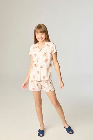 Pijama Infantil Feminino Aberto Estampa De Capivara