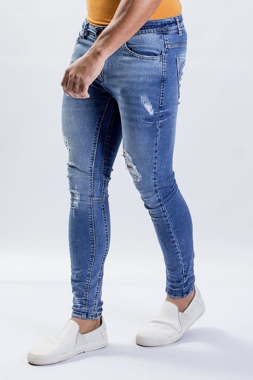 Calça Jeans Destryed Com Recorte Na Entreperna