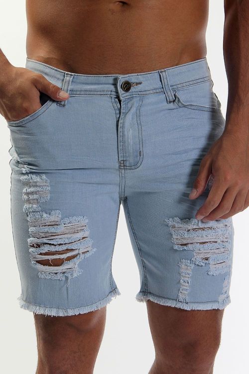 Bermuda Jeans Delavê Destroyed
