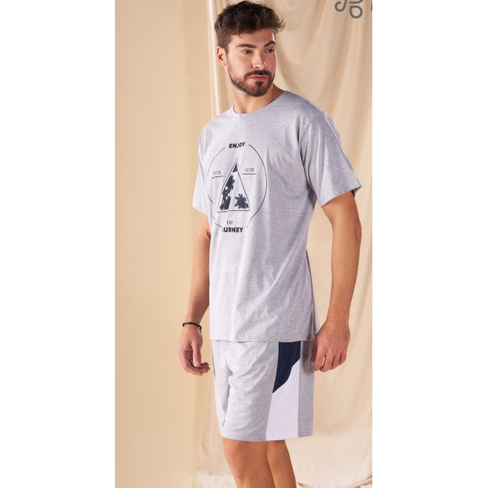 Pijama Masculino Manga Curta Meia Malha