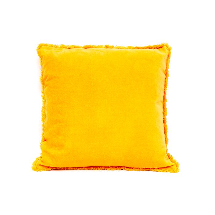 Almofada Amarela Com Franja Em Veludo 100% Algodão 45x45cm