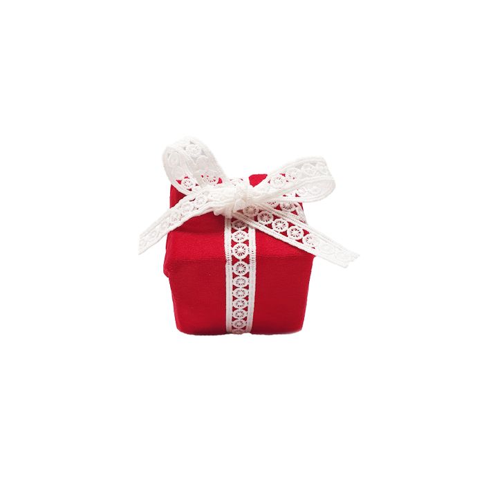 Caixa De Presente M Veludo Vermelho E Laço De Renda Branca 8x8cm - Natal 2022