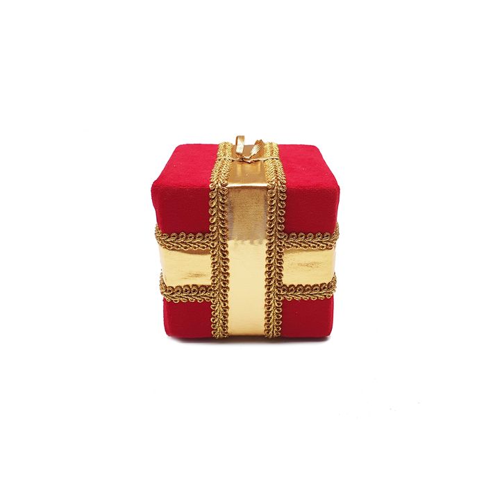 Caixa De Presente G Veludo Vermelho C/lame Dourado 10x10cm