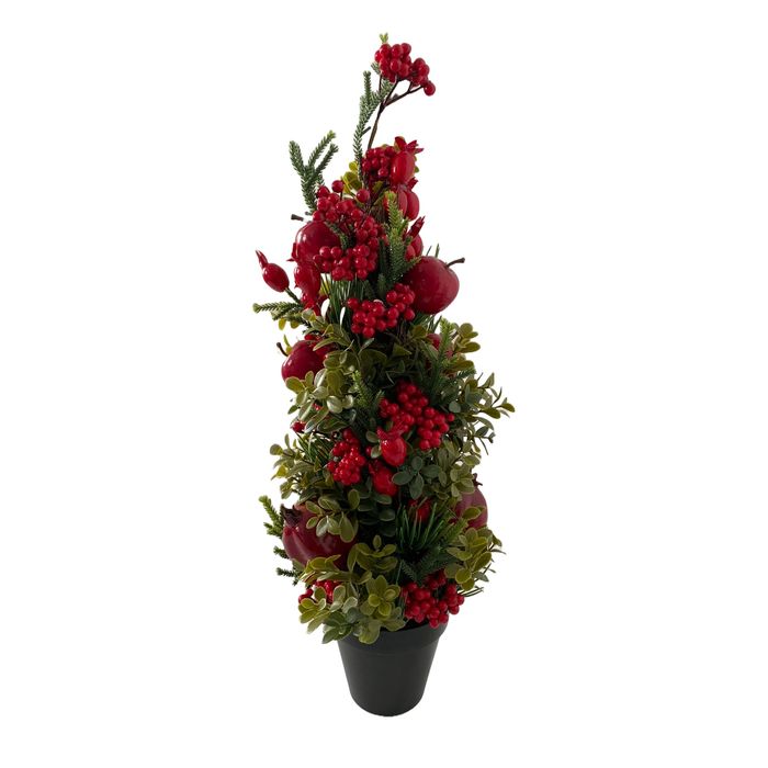 Topiaria Vermalha/verde Com Maçãs E Berries No Vaso 60cm