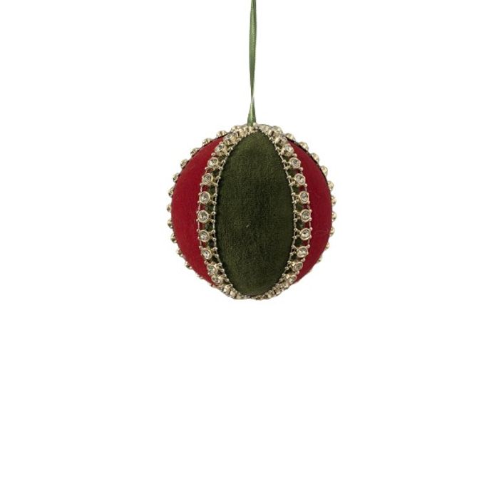 Bola Vermelha E Verde Com Pedrarias Sortidas 10cm - Natal 2023