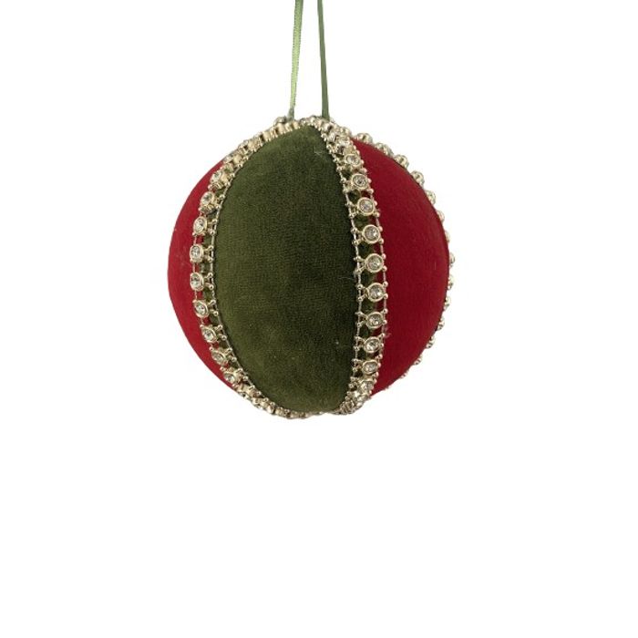 Bola Vermelha E Verde Com Pedrarias Sortidas 14cm - Natal 2023