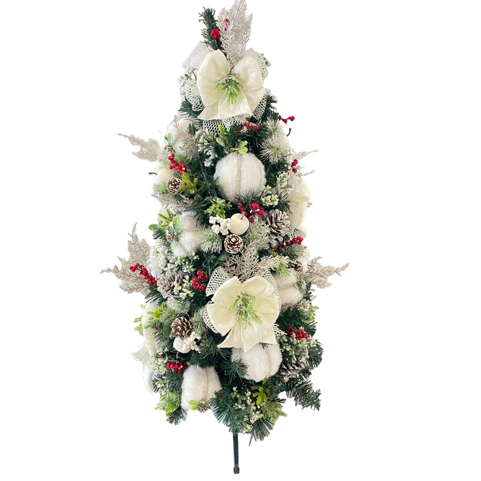 Mini Arvore Branca/vermelha/prata Com Bolas Em Pelucia E Ramo Berries 40x92cm - (lxa) - Natal 2023
