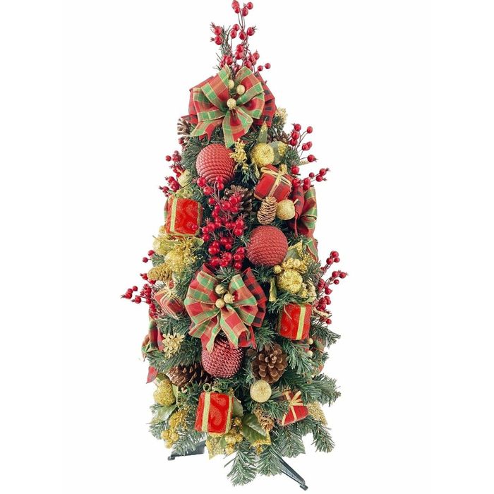 Mini Arvore Vermelha/verde/xadrez Com Bolas Texturizadas E Berries 38x90cm (lxa) - Natal 2023