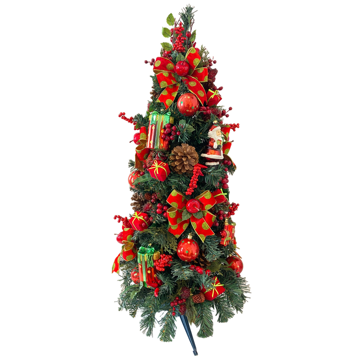 Mini Arvore Vermelha/verde Com Bolas De Poa E Brinquedos Diversos 36x92cm (lxa) - Natal 2023