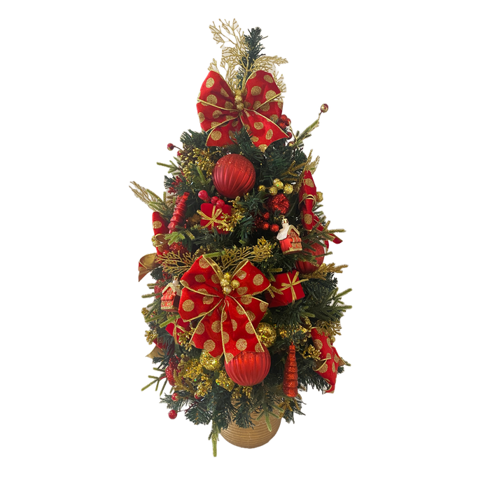 Mini Arvore Vermelha/dourada No Vaso Com Bolas E Ramos Gliterinados 40x90cm (lxa) - Natal 2023