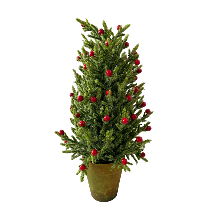 Mini Pinheiro Açucarada G C/frutinhas Vermelhas No Vaso 50cm
