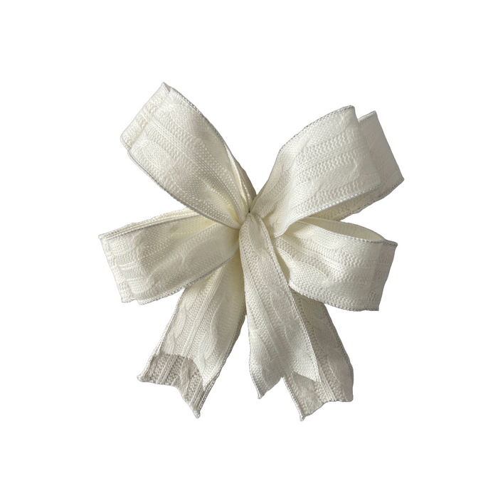 Laço Duplo Branco Com Fitas Em Trico 30x30cm ( Fita Fina) - Natal 2023