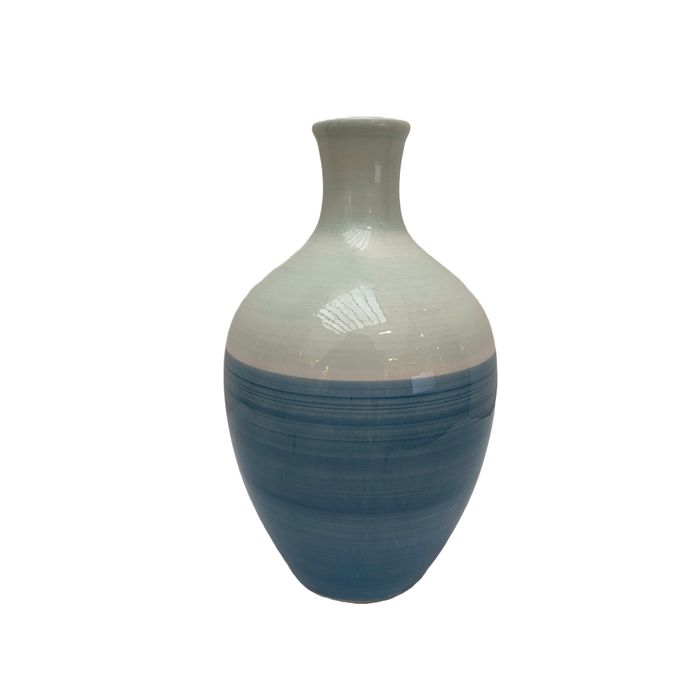 Vaso De Ceramica Azul E Branco 