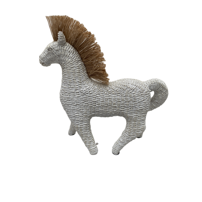 Escultura Cavalo Em Resina Off White 27,5x9x26cm