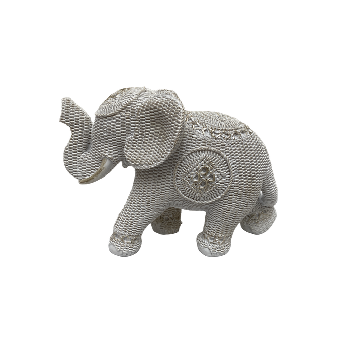 Escultura Elefante Em Resina Off White 26x12x18,5cm